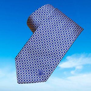 GIANNI VERSACE Blue Geometric Medusa handmade Italy Woven Silk Neck Tie $440
